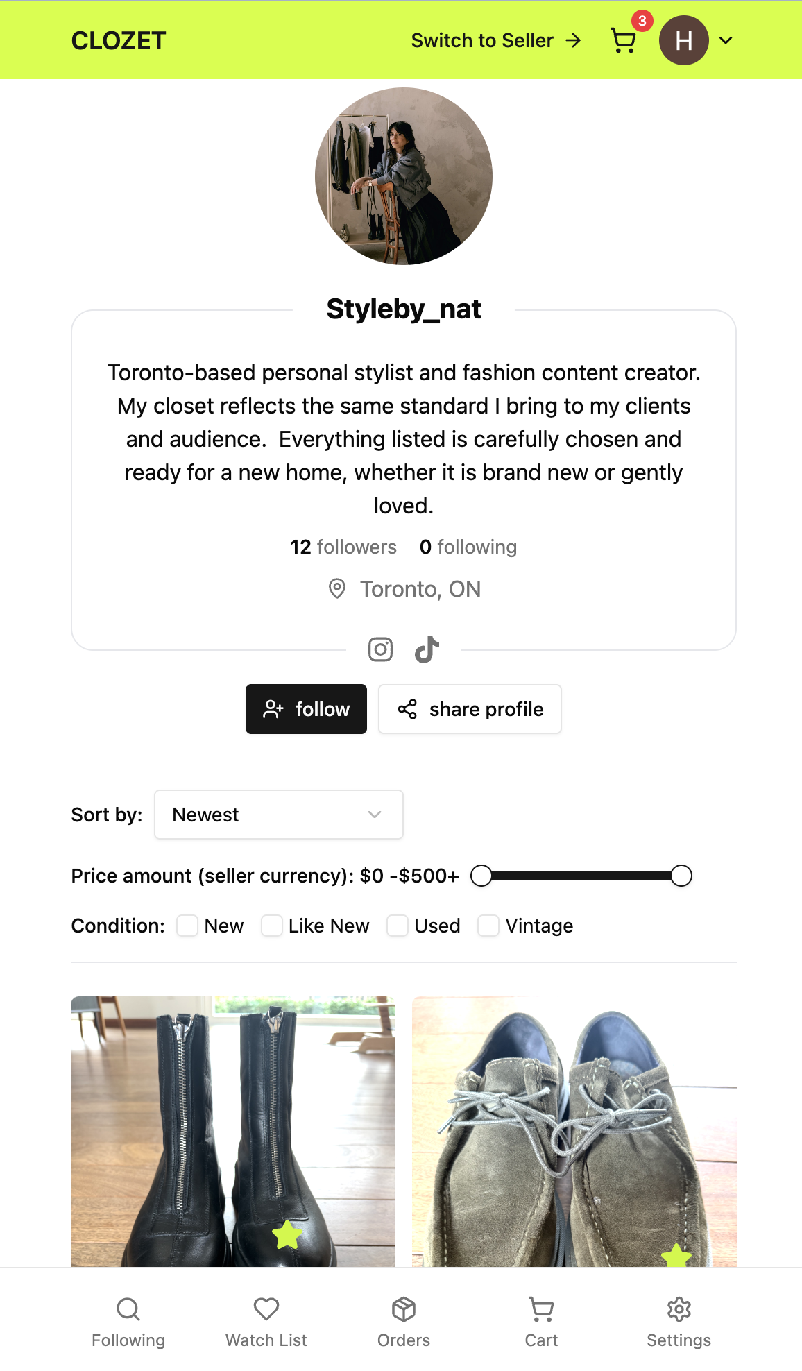 Clozet product grid